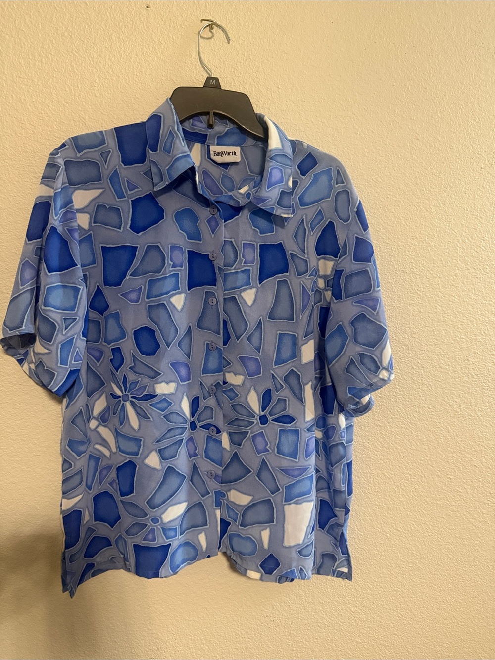 BonWorth Blue Geometric Short-Sleeve Button-Down Shirt